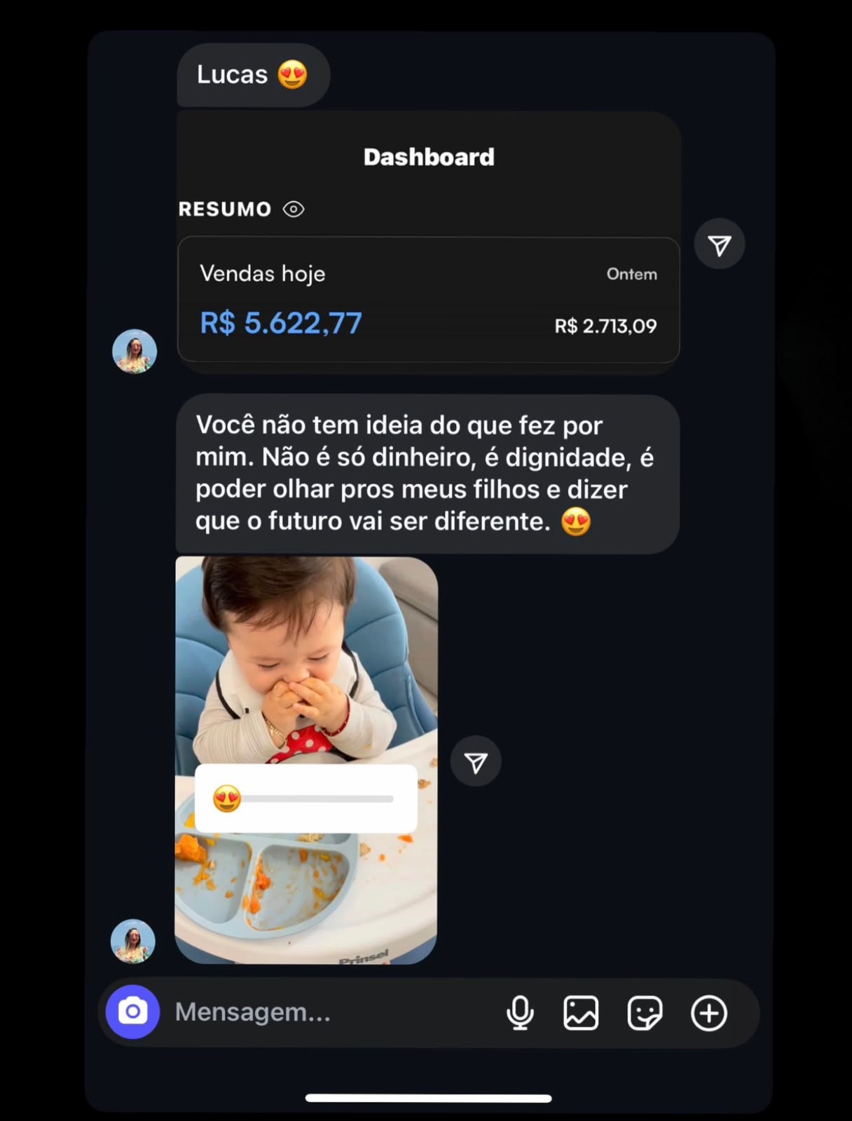Print de aluna faturando mais de R$ 5 mil por dia