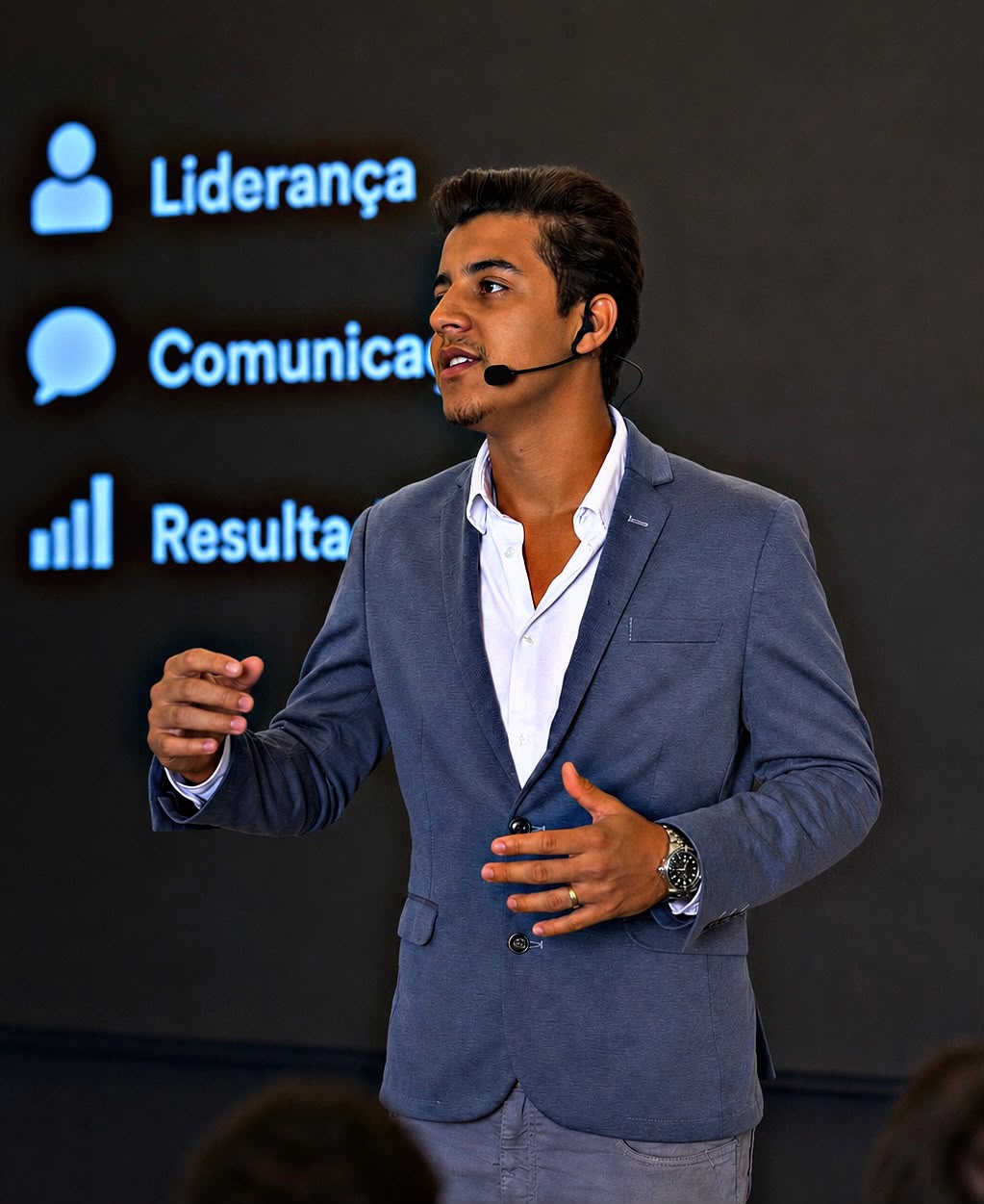 Lucas Andrey palestrando no palco
