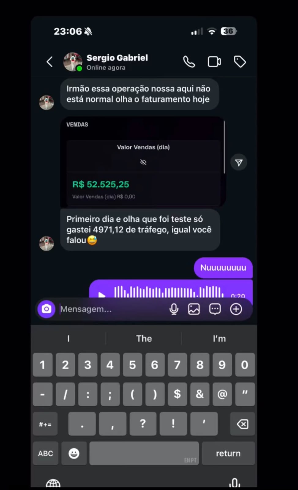 Print de operação faturando R$ 52 mil em um dia