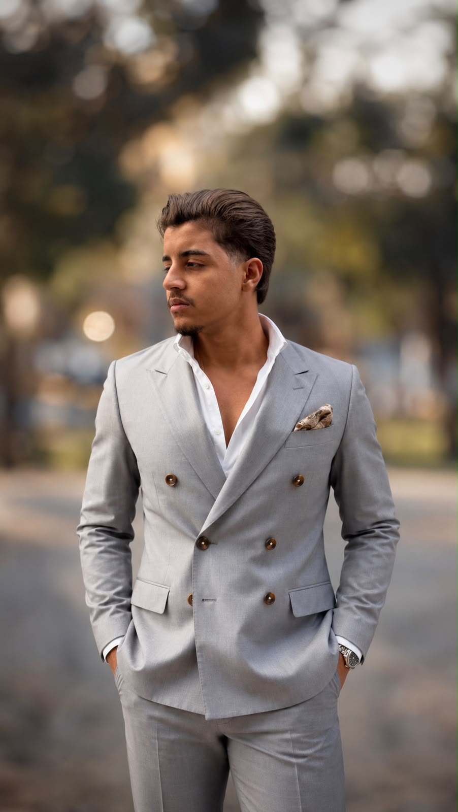 Lucas Andrey de terno claro